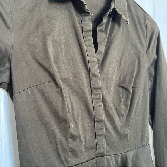 Olive Green Long Sleeve Button Up Pockets Dress - Picture 2 of 8